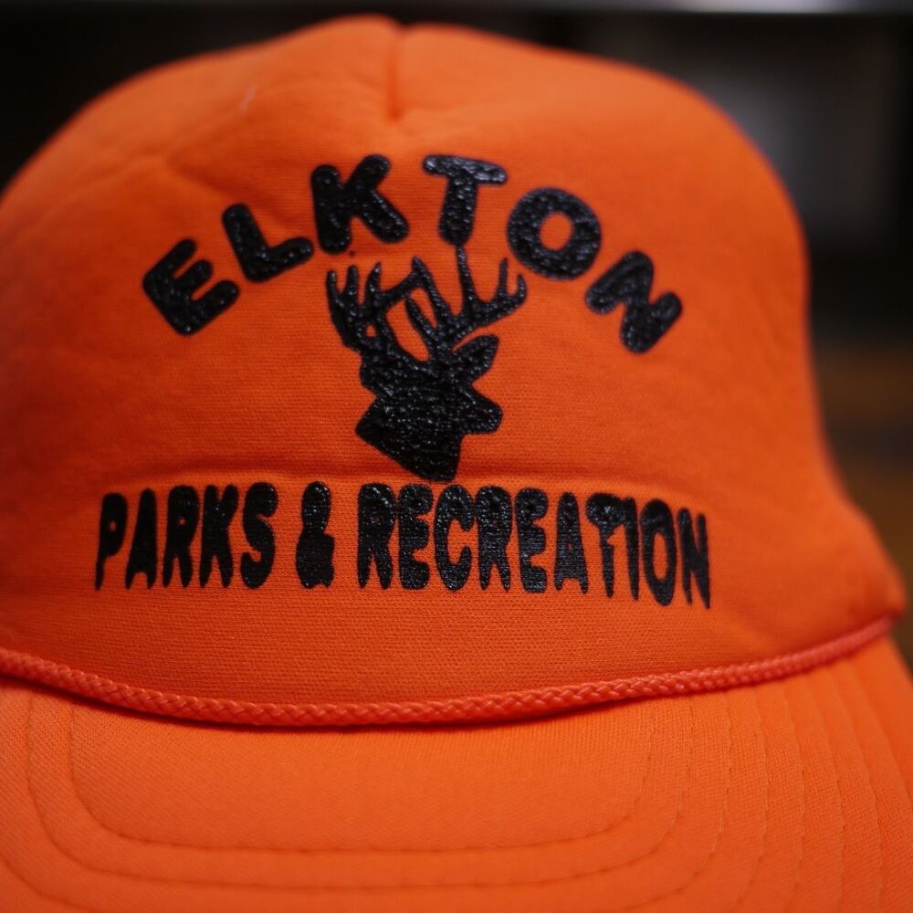 Vtg Elkton Virginia PARKS REC Fluorescent Neon Orange Hunting Baseball Cap Hat